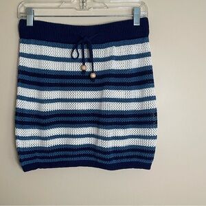 C&C California Crochet Mini Skirt Cover-up Blue and Cream Stripe Size L